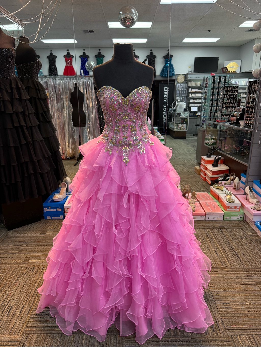 Authentic Morilee Sz2 95095 Pink Ruffled Prom Dress Formal Pageant Gown Ballgown